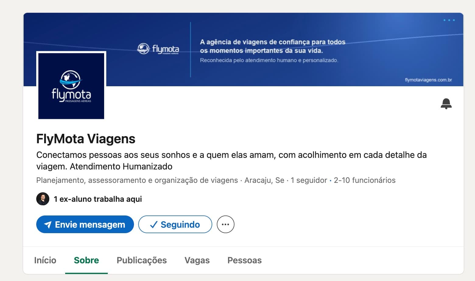 Página FlyMota Viagens no LinkedIn